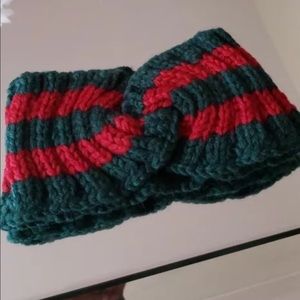 Red Green Stripe crochet knit headband ear warmer